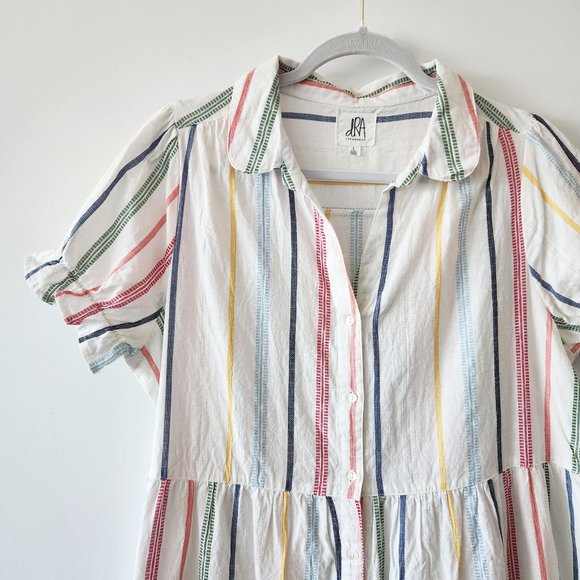 dRA Los Angeles Rainbow Striped Button Down Midi Dress 100% Cotton Size L - Picture 5 of 17